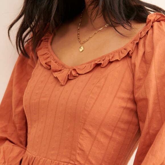 Lost + Wander for Anthropologie Long Sleeved Forever Yours Terracotta Midi Dress - Picture 1 of 16